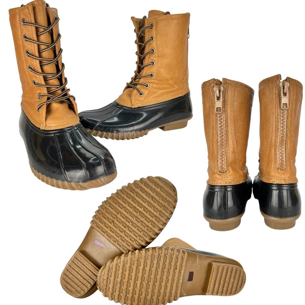 Madden Girl Flurry Duck Boots Lace Up Mid Calf Waterproof Tan Womens size 8